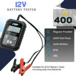 CSP BT-400 Automotive Battery Tester – compatible battery types.